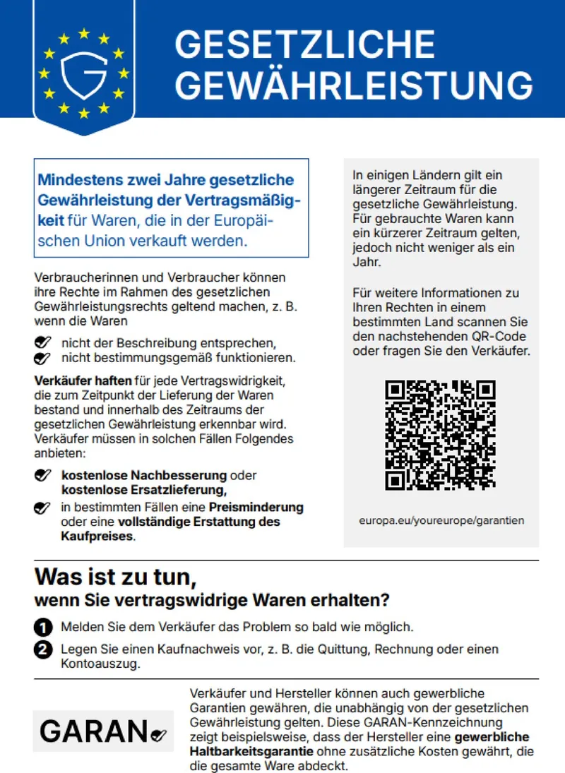 Amtliche EU-Mitteilung „Gesetzliche Gewährleistung“ – vollständige Textfassung direkt unter der Grafik.